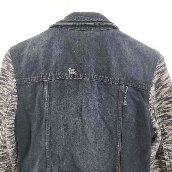Free People Denim Jacket Layered Knit Hooded Dark Washed Women's Size Small - Picture 9 of 11